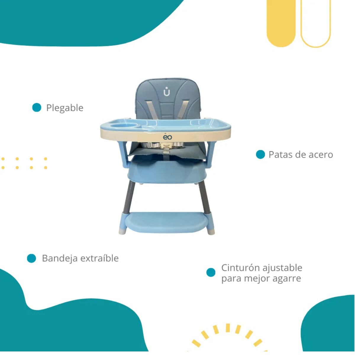 Silla Periquera Para Bebe Alta Plegable Portatil 3 En 1 Color Azul image number null
