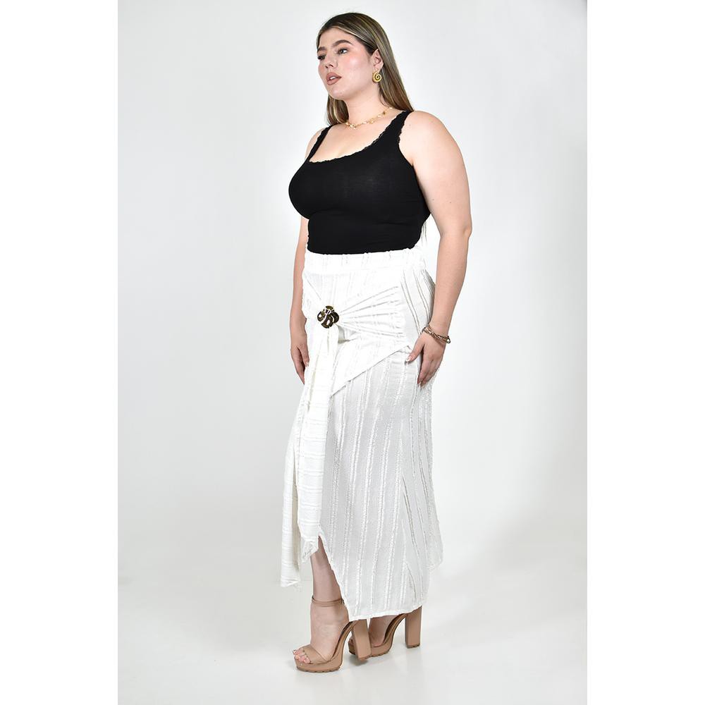 Falda asimetrica con broche Roman Fashion /Tallas Extras, 7067 (Blanco) image number null