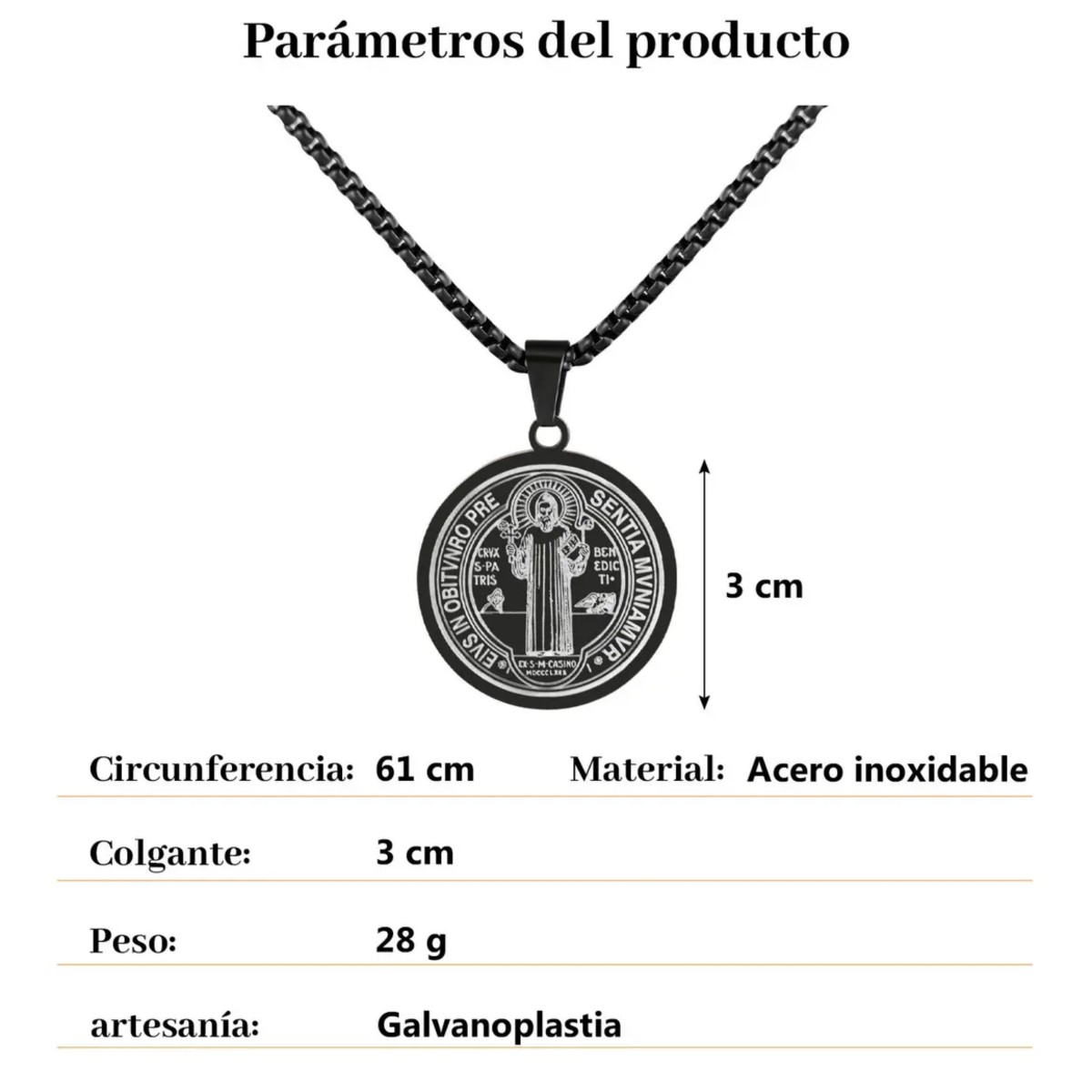 Collar Medalla San Benito Dije Cadena Acero Inoxidable Negro image number null