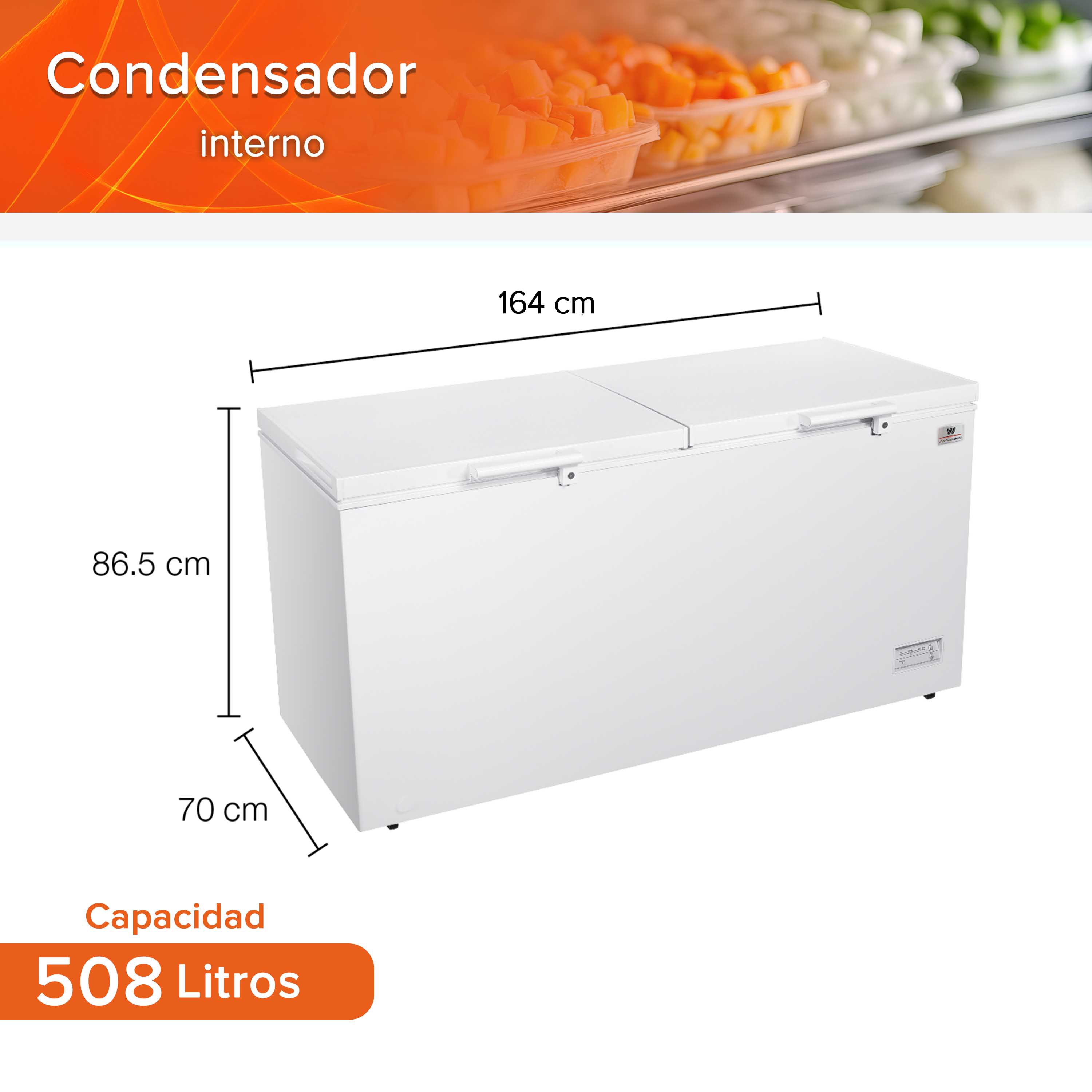 White Westinghouse Congelador 18 pies 508 L Acero blanco 2 puertas Cerradura con llave Luz interior Ruedas image number null