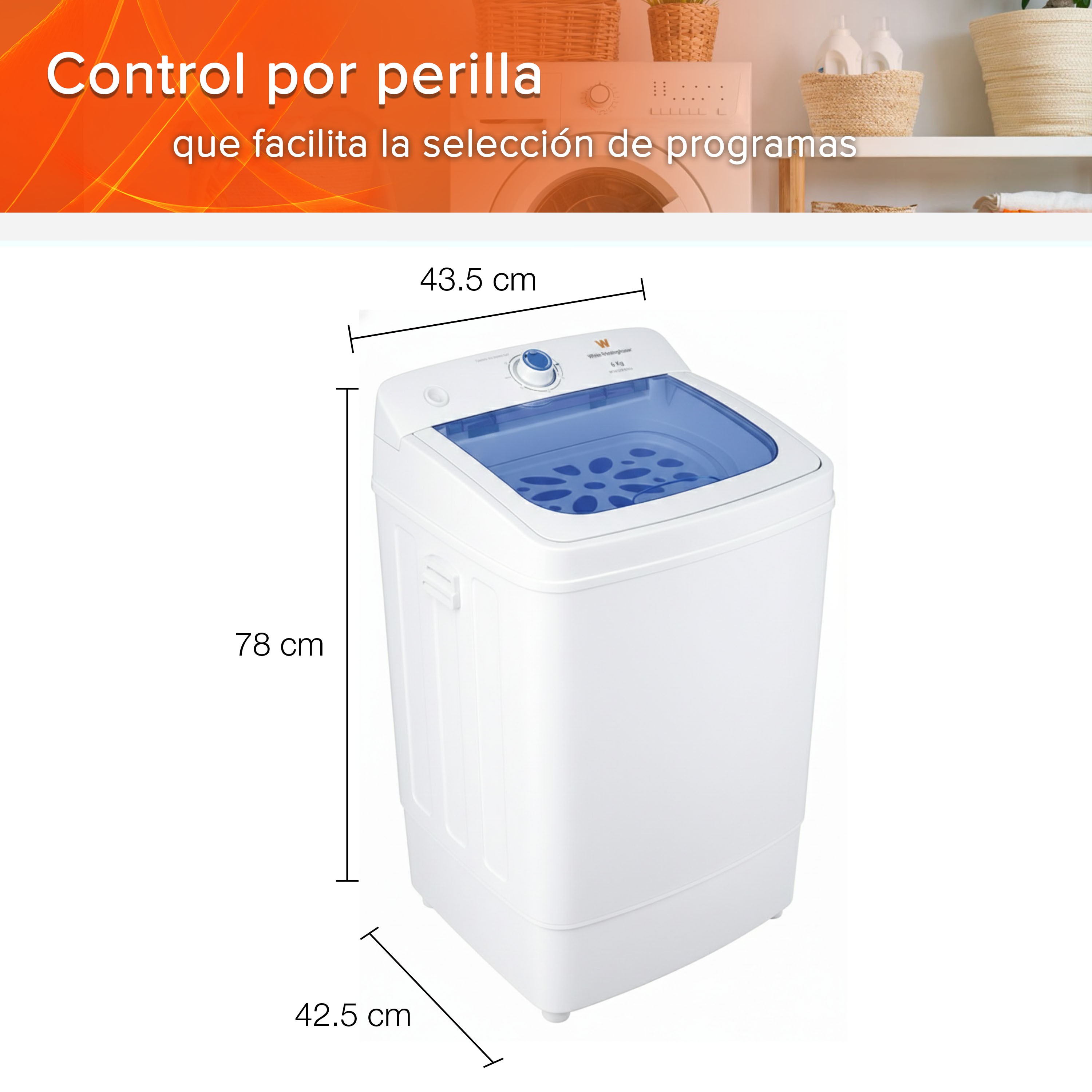 White Westinghouse Secadora centr&iacute;fuga 6kg Tapa abatible pl&aacute;stico Cesta acero inoxidable Funcionamiento silencioso image number null