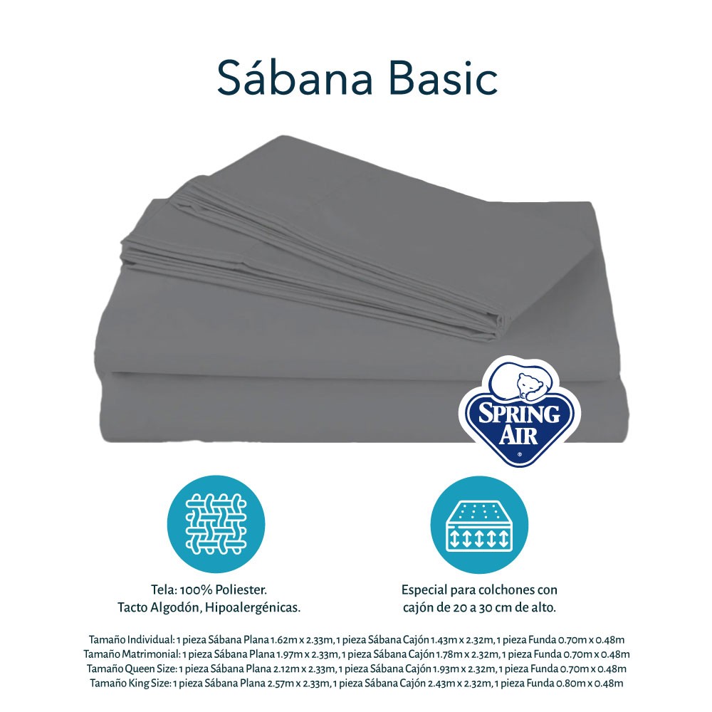Protector Individual Spring Air Ultra Blanco + S&aacute;banas Spring Air Basic Grey + 2 Almohadas Spring Air Osos image number null