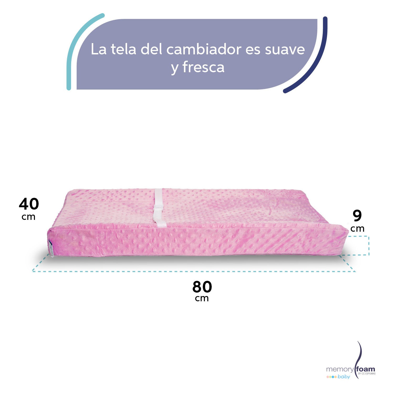 Memory Foam Cambiador para Beb&eacute; Cambiador de Pa&ntilde;ales Incluye Colch&oacute;n y Funda Lavable Color Rosa. image number null