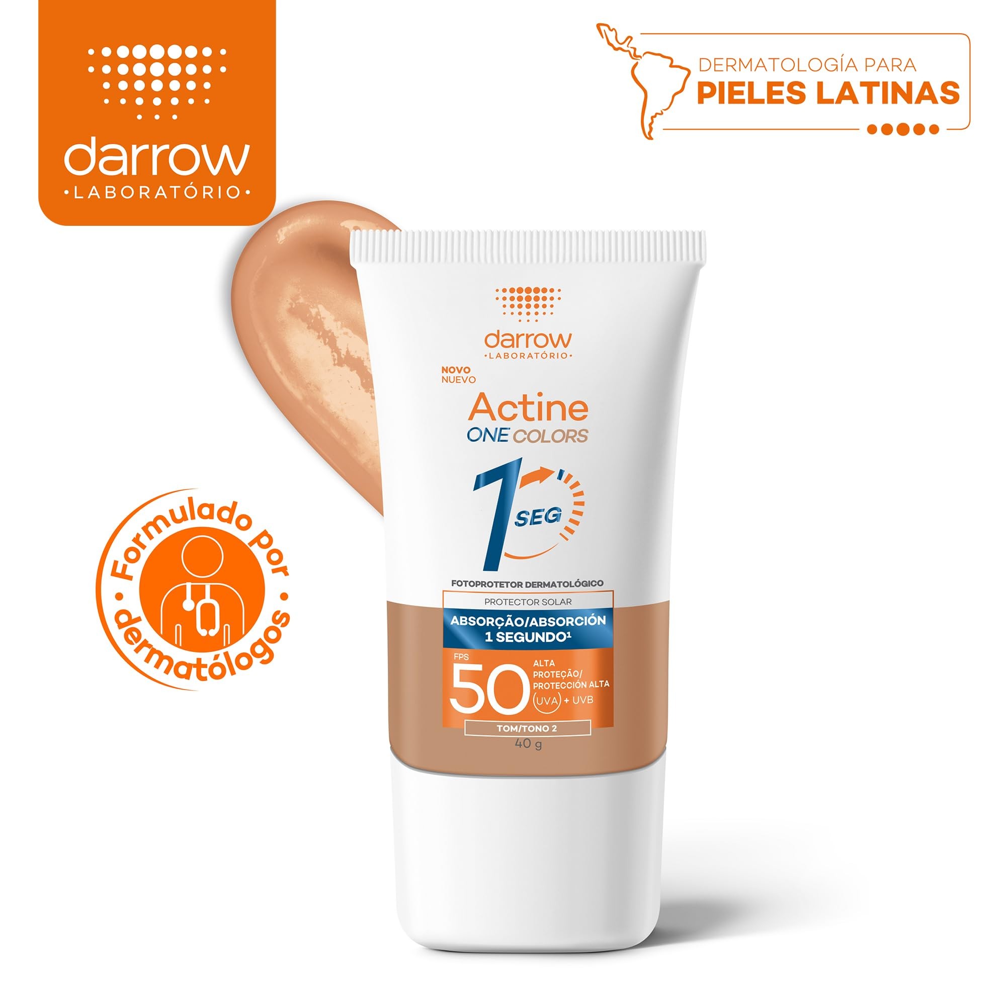 Darrow Actine One Colors Protector Solar Facial FPS50 Tono Medio, 40ml image number null
