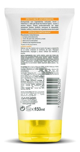 Garnier Skin Active Limpiador Facial Express Aclara Anti Manchas Vitamina C Piel Mixta 150 mL. image number null