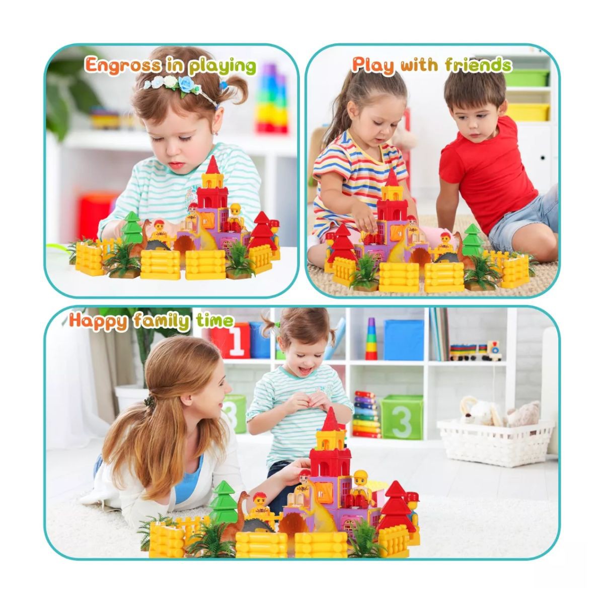 Bloque De Construcci&oacute;n Magn&eacute;ticos Dinosaurios Castillo Ni&ntilde;os Amarillo image number null