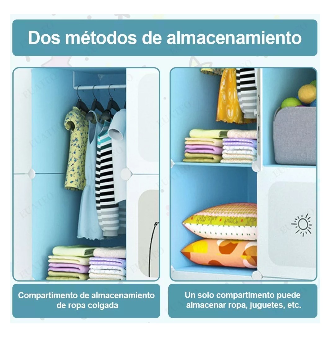 Armario Port&aacute;til Dibujos Para Ni&ntilde;o 8 Puerta Azul image number null