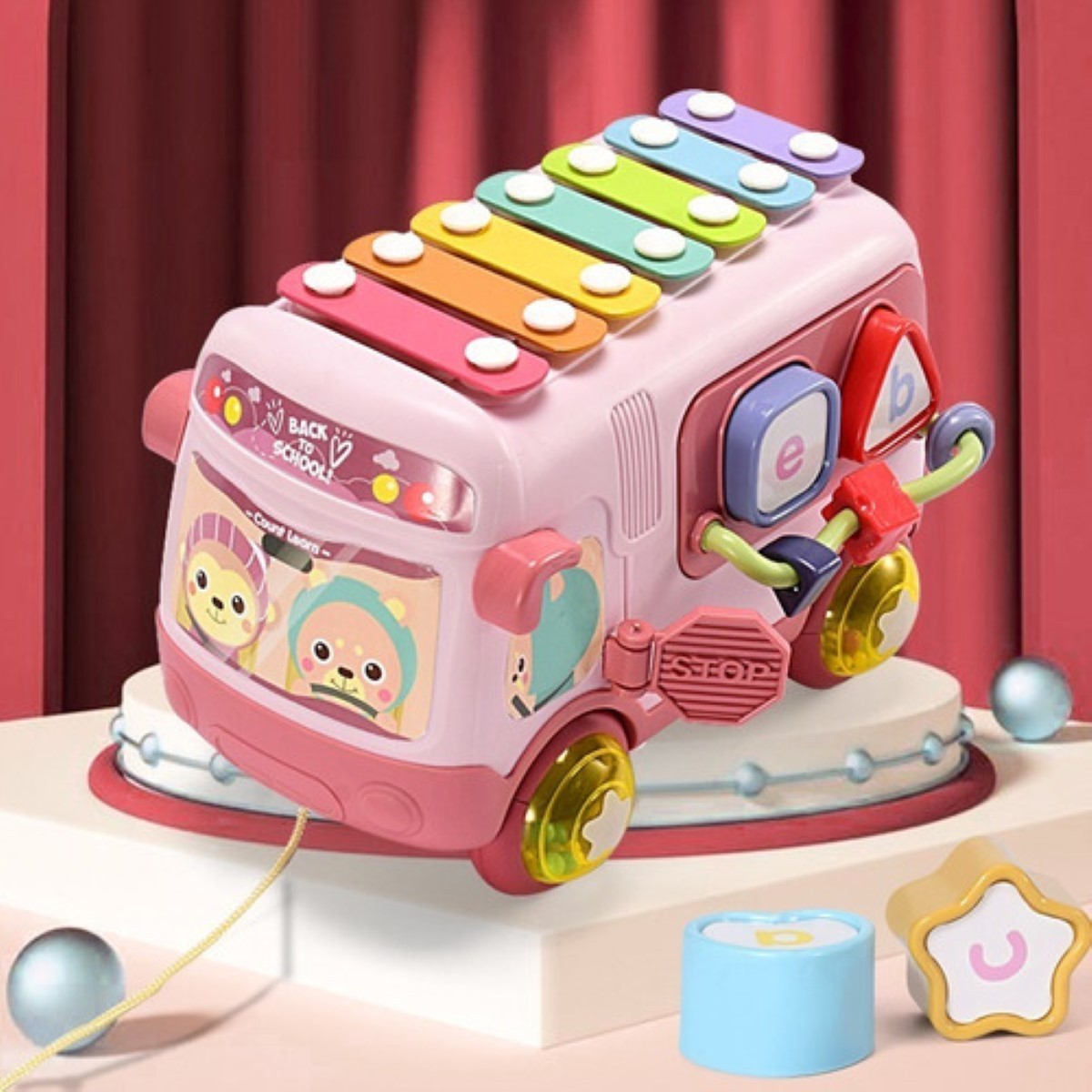 "Autobus Rompecabezas Xilofono Juguete Interactivo Para Bebe, Rosa " image number null