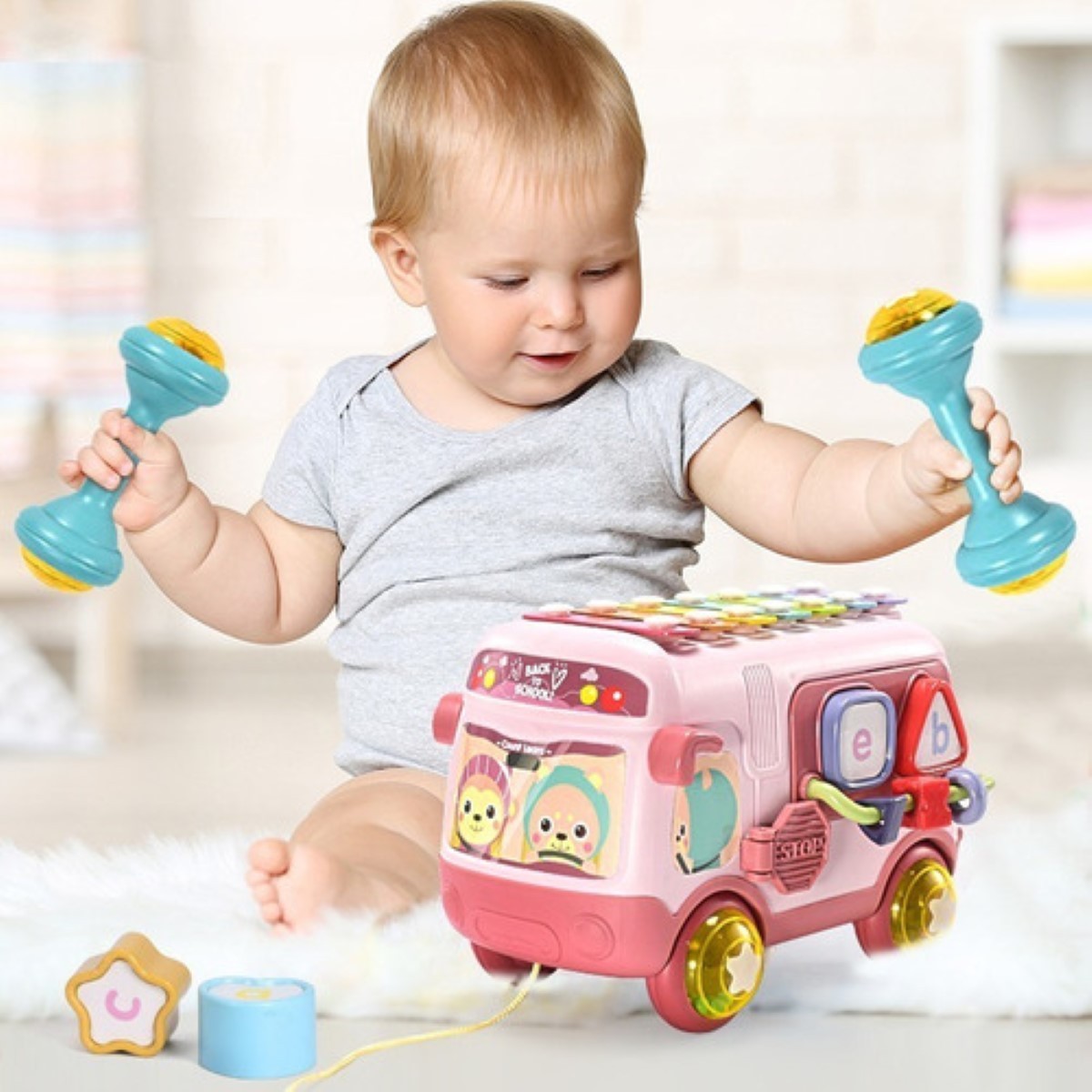 "Autobus Rompecabezas Xilofono Juguete Interactivo Para Bebe, Rosa " image number null