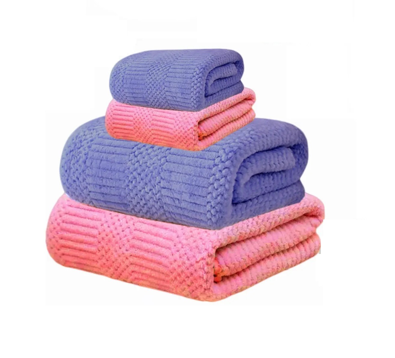 "4 Pzs Juego Toalla Ba&ntilde;o,lana Coral Suave De Alta Densidad Azul Oscuro y Rosa profundo " image number null