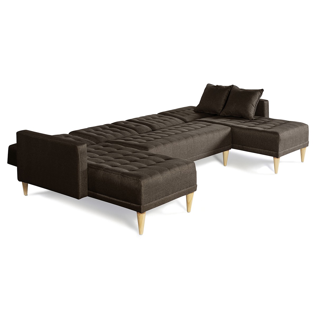 Sala Modular Doble Chaise Makora Travis con Memory Foam, Color Chocolate Lino, Respaldo Reclinable de 3 Posiciones image number null