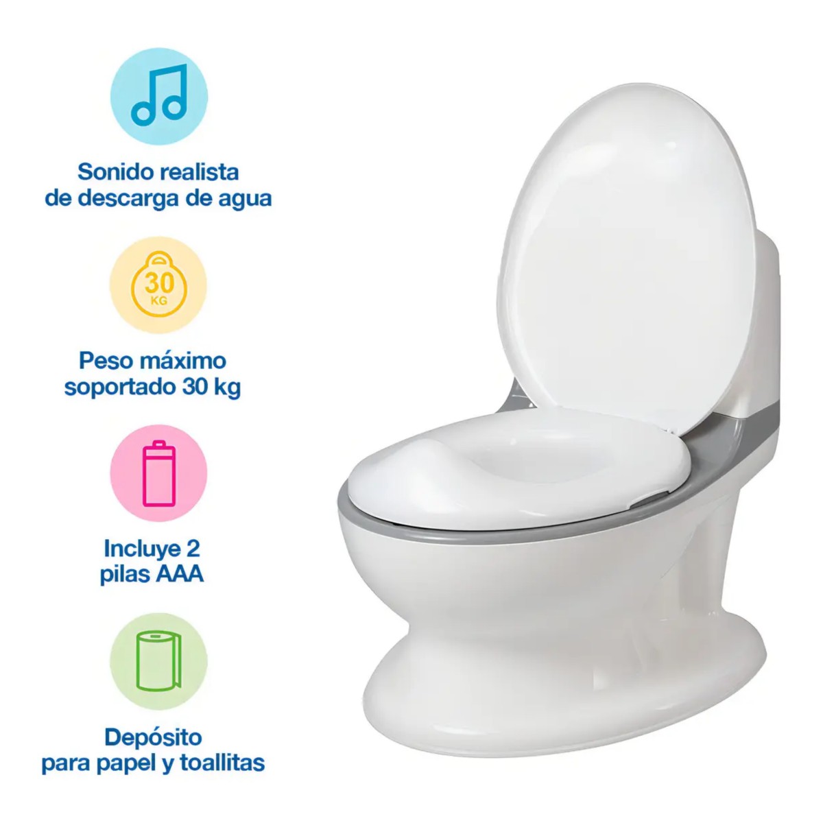 Entrenador para Ni&ntilde;os con Sonido Realista de Descarga de Agua Ba&ntilde;o Blanco image number null