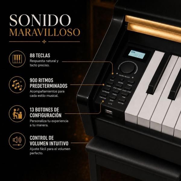 Piano Teclado Electrico 88 Teclas Digital 15v 3a 900 Ritmos Audiotek image number null