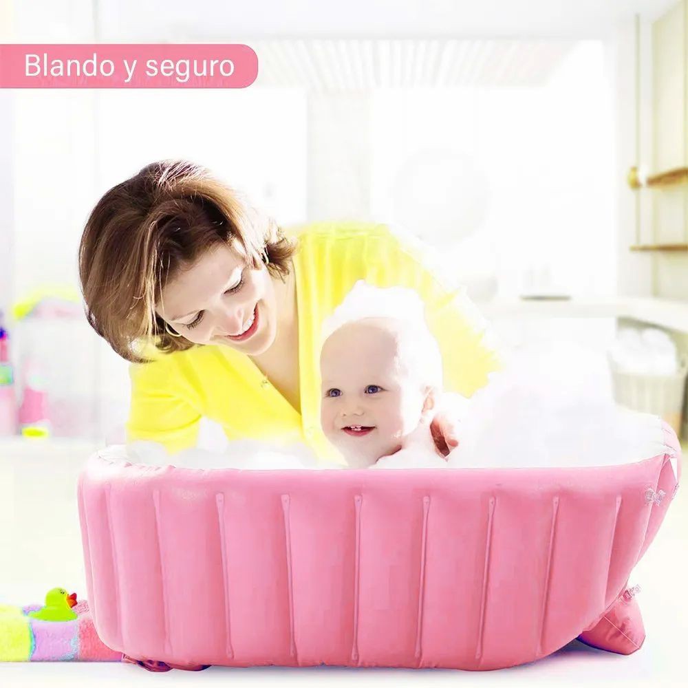 Ba&ntilde;era Bebe Plegable Con Bomba para Inflar Rosa image number null