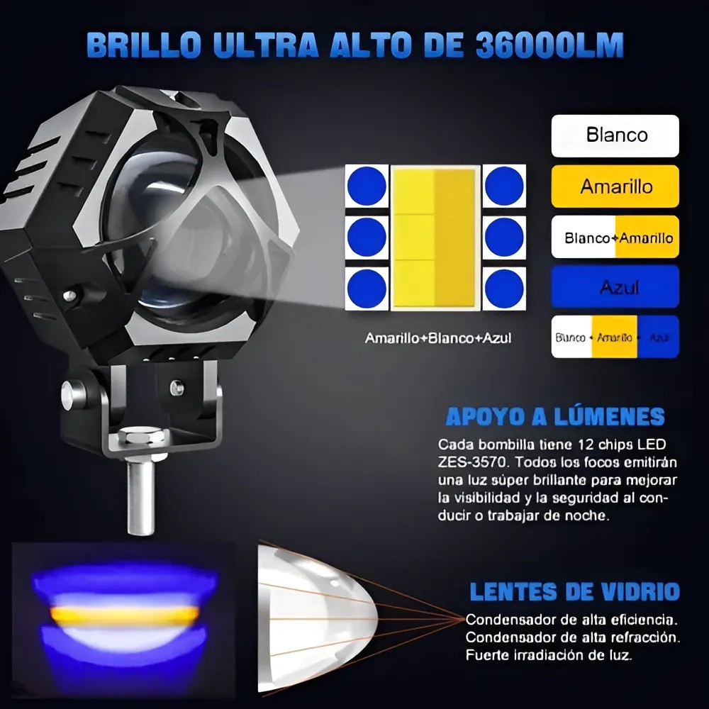 2pcs Faros Auxiliares Lupa 120w Para Auto Moto Con Estrobo image number null