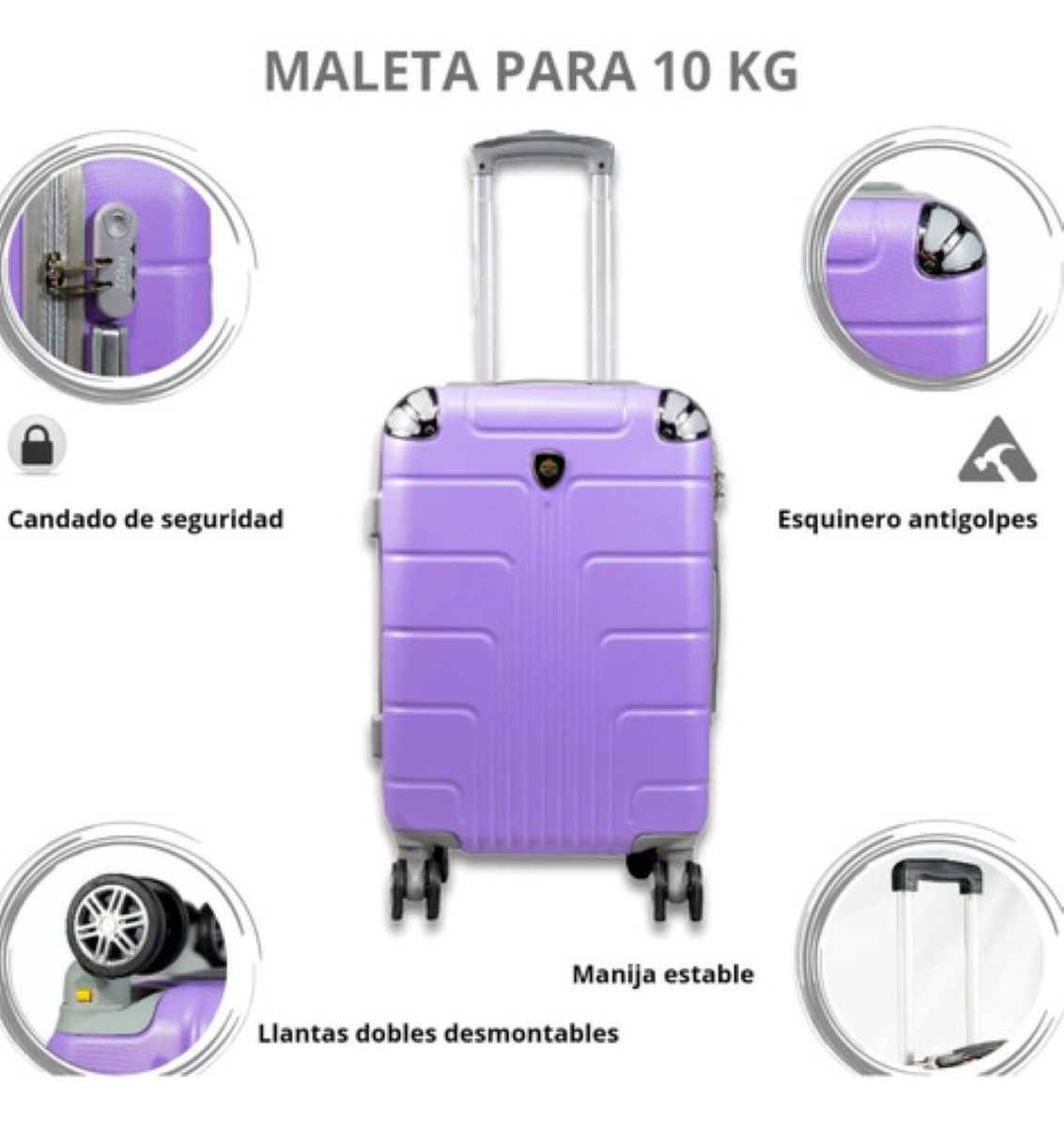 Maleta De 10 Kg Cabina C/ Candado De Seguridad Doble Llanta Morado image number null