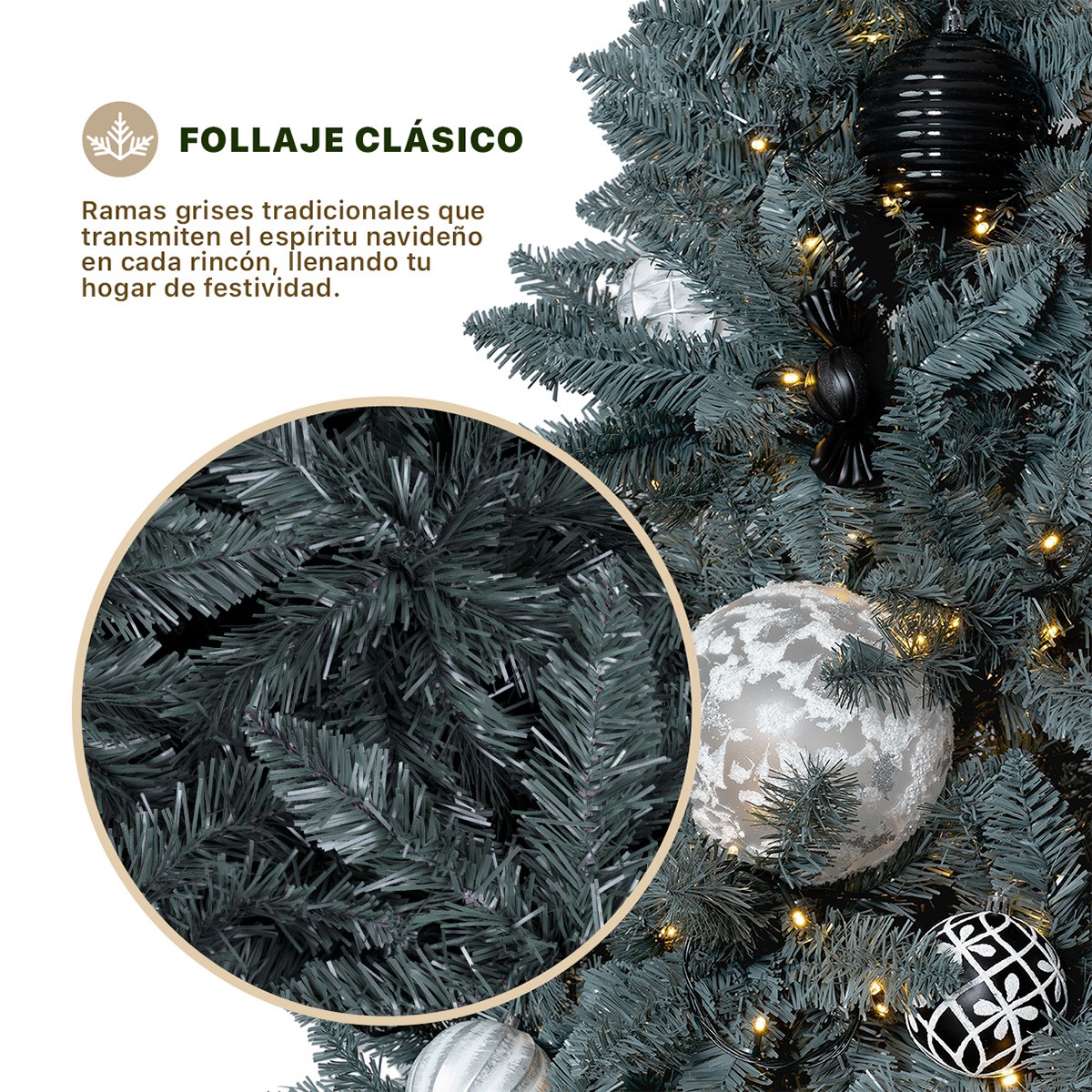&Aacute;rbol de Navidad Pino Navide&ntilde;o de 1.8m 1000 Ramas - Gris para ESQUIMAL image number null