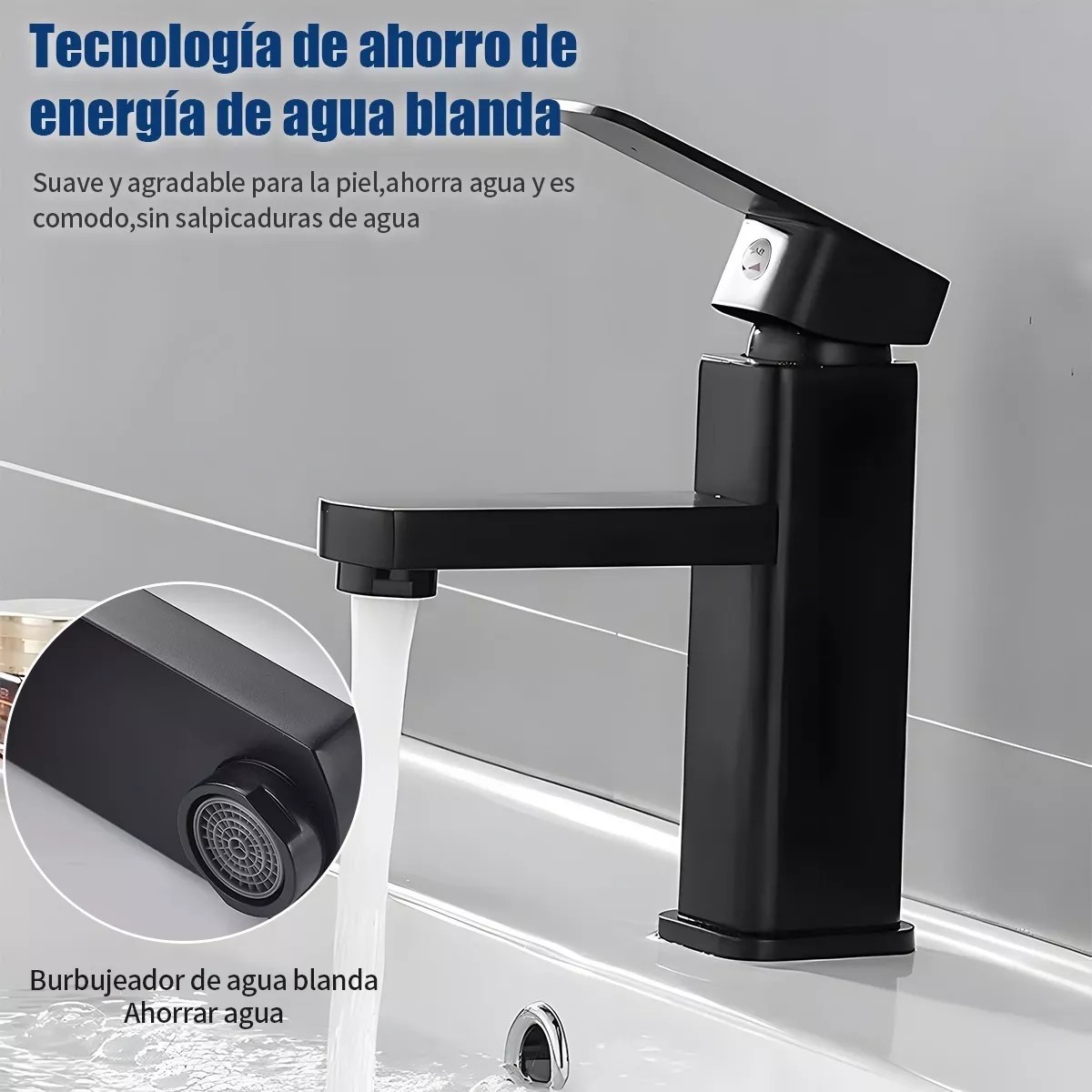Grifo Ba&ntilde;o Llave Monomando Fregadero Mezcladora Inoxidable Negro image number null