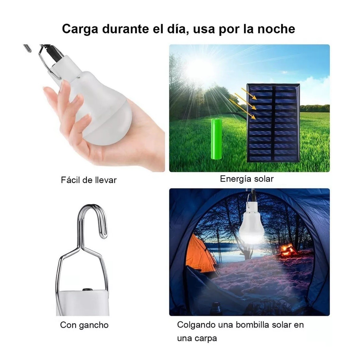 Bombilla De Luz Solar Tipo Gancho 110lumen 3w . image number null