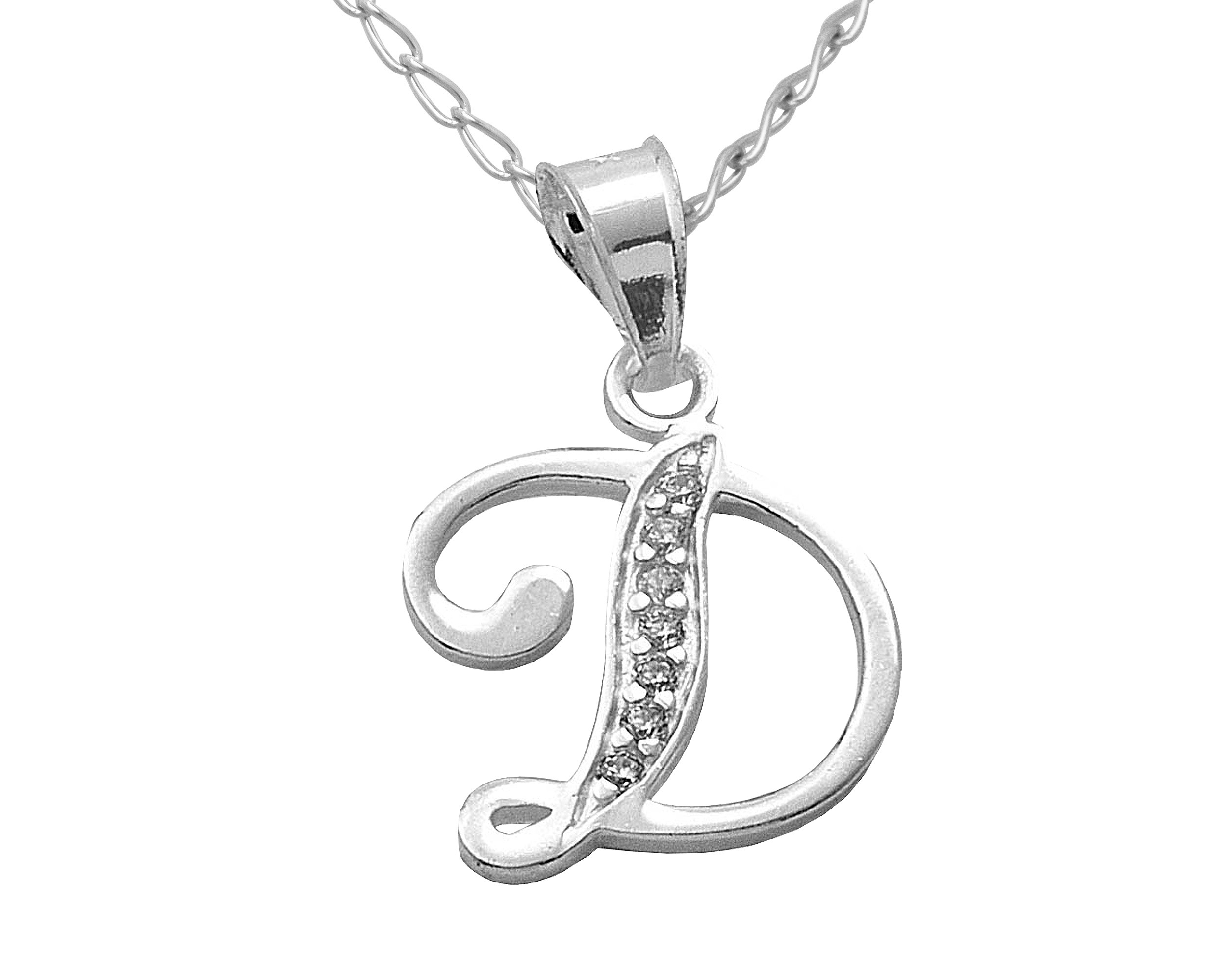 Collar Gargantilla Plata 925 Horoz Letra Inicial Cursiva D 45cm SP1404 image number null