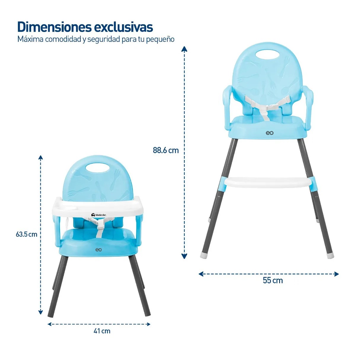 Silla Periquera Para Bebe Alta Plegable Portatil 3 En 1 Color Azul image number null