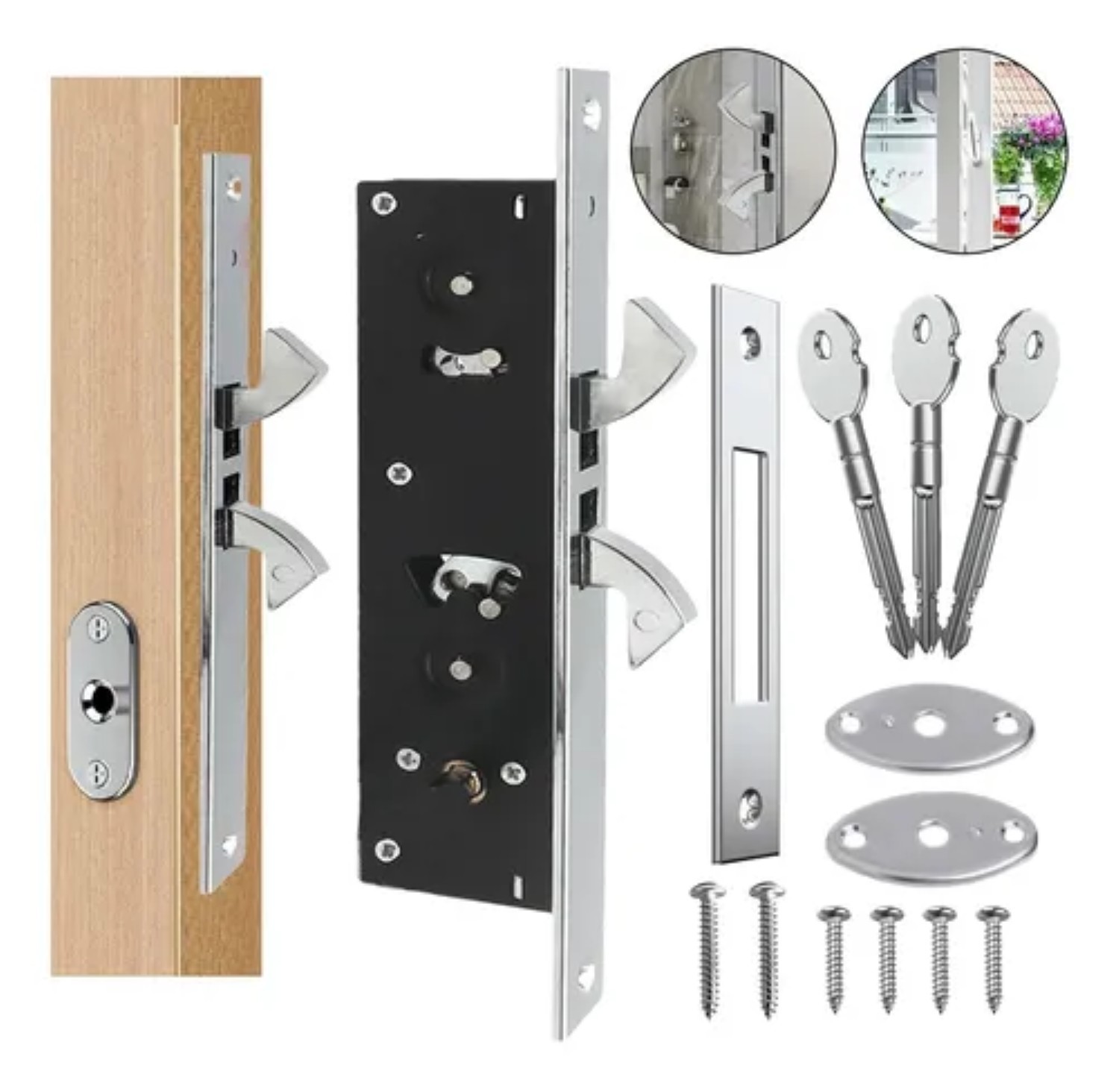 Cerradura Chapa Doble Gancho Puerta Corrediza Aluminio plateada image number null