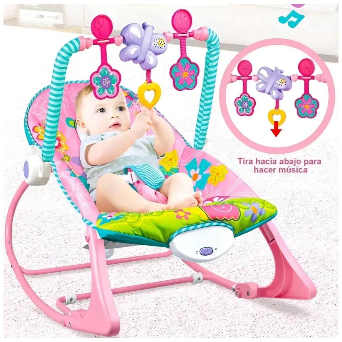 Silla Vibradora Mecedora De Bebe Musical Con Juegos Rosa image number null