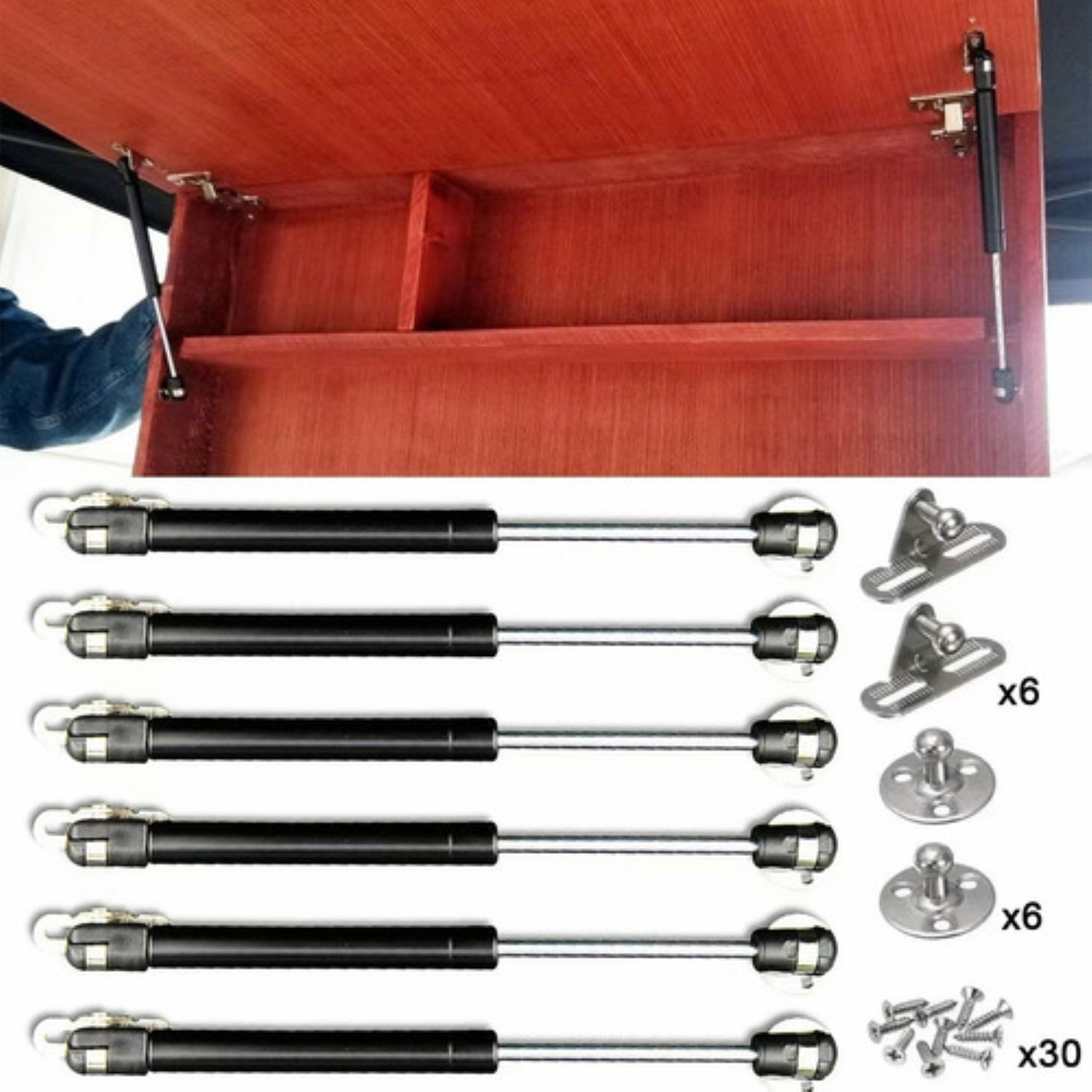 Pist&oacute;n Elevable De Gas Amortiguador Para Puertas Alacenas Negro image number null