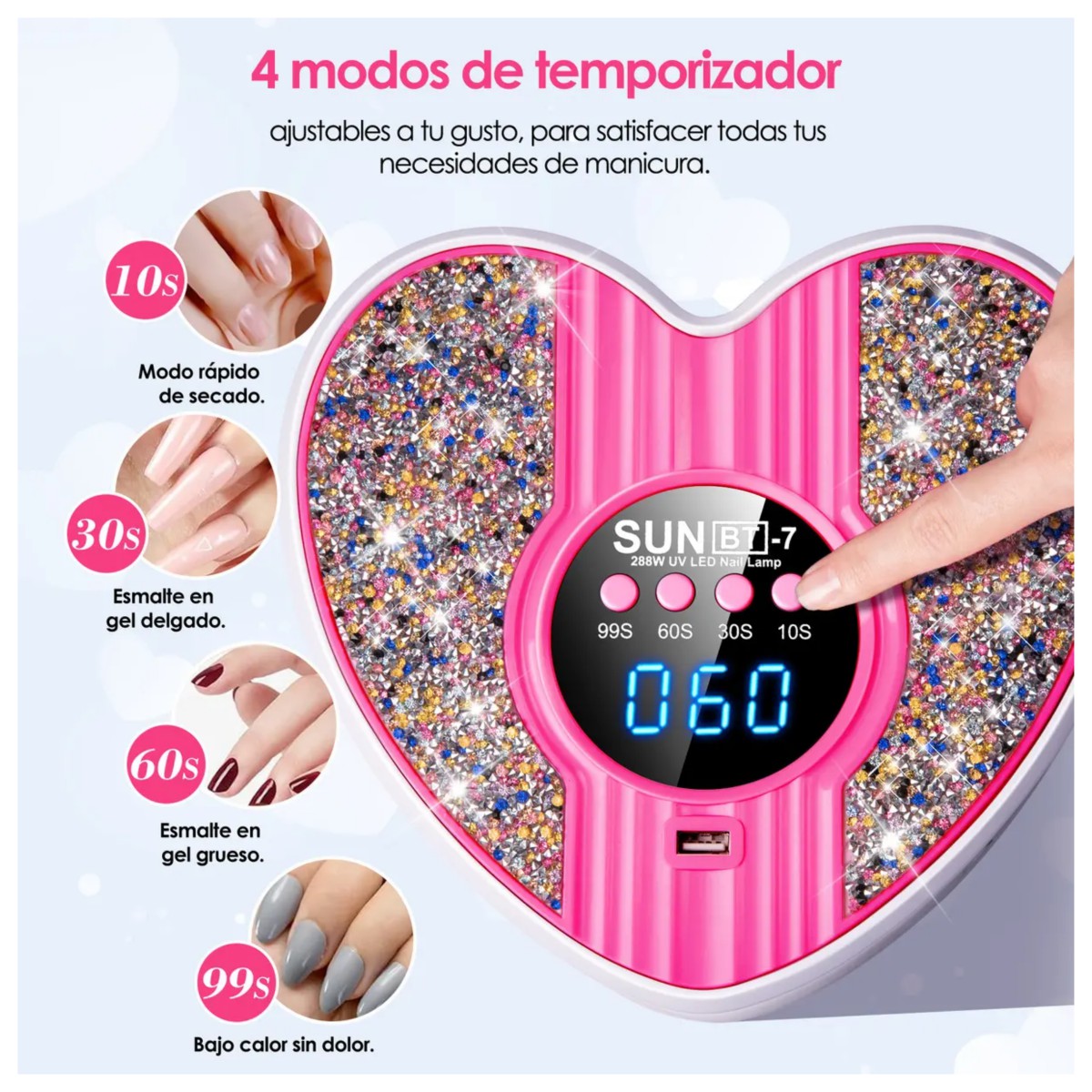 L&aacute;mpara Uv U&ntilde;as Sensor Infrarrojo Temporizador Fucsia image number null