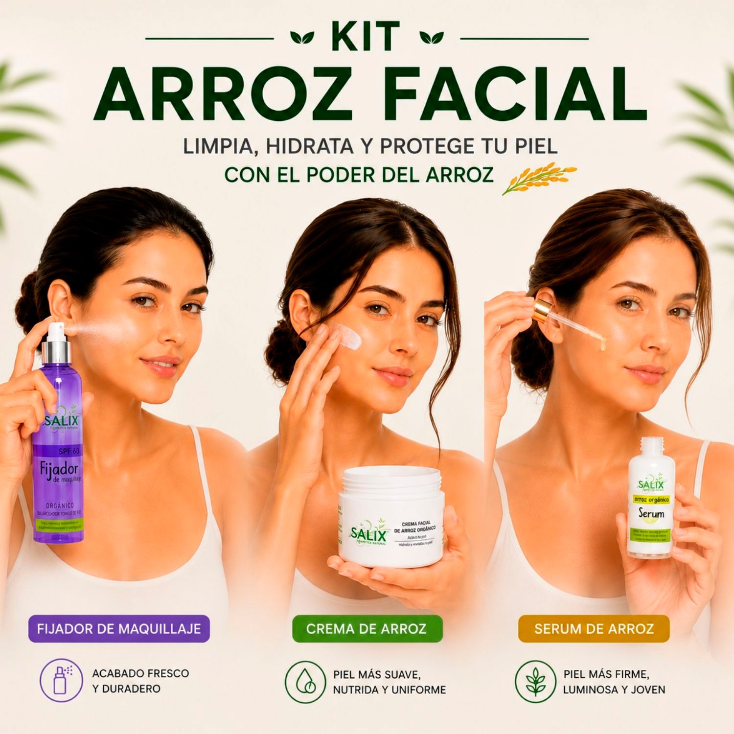 Salix Kit Arroz Facial Skincare Aclarante con Crema Serum y Fijador image number null
