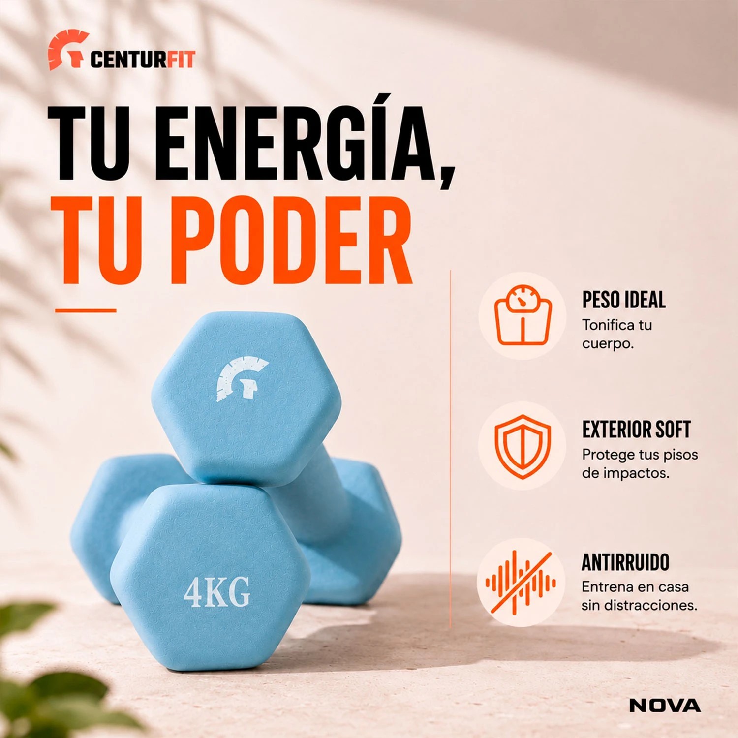 Par Mancuernas Pesa Neopreno Suave 4 Kg Antideslizante Azul Centurfit image number null