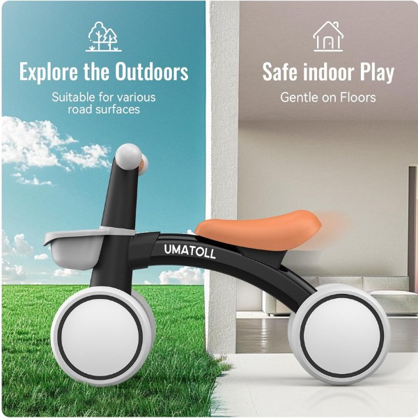 Bicicleta de Equilibrio Umatoll Negra para Beb&eacute;s 12-24 Meses Sin Pedales con Asiento Ajustable y Cesta Extra&iacute;ble image number null