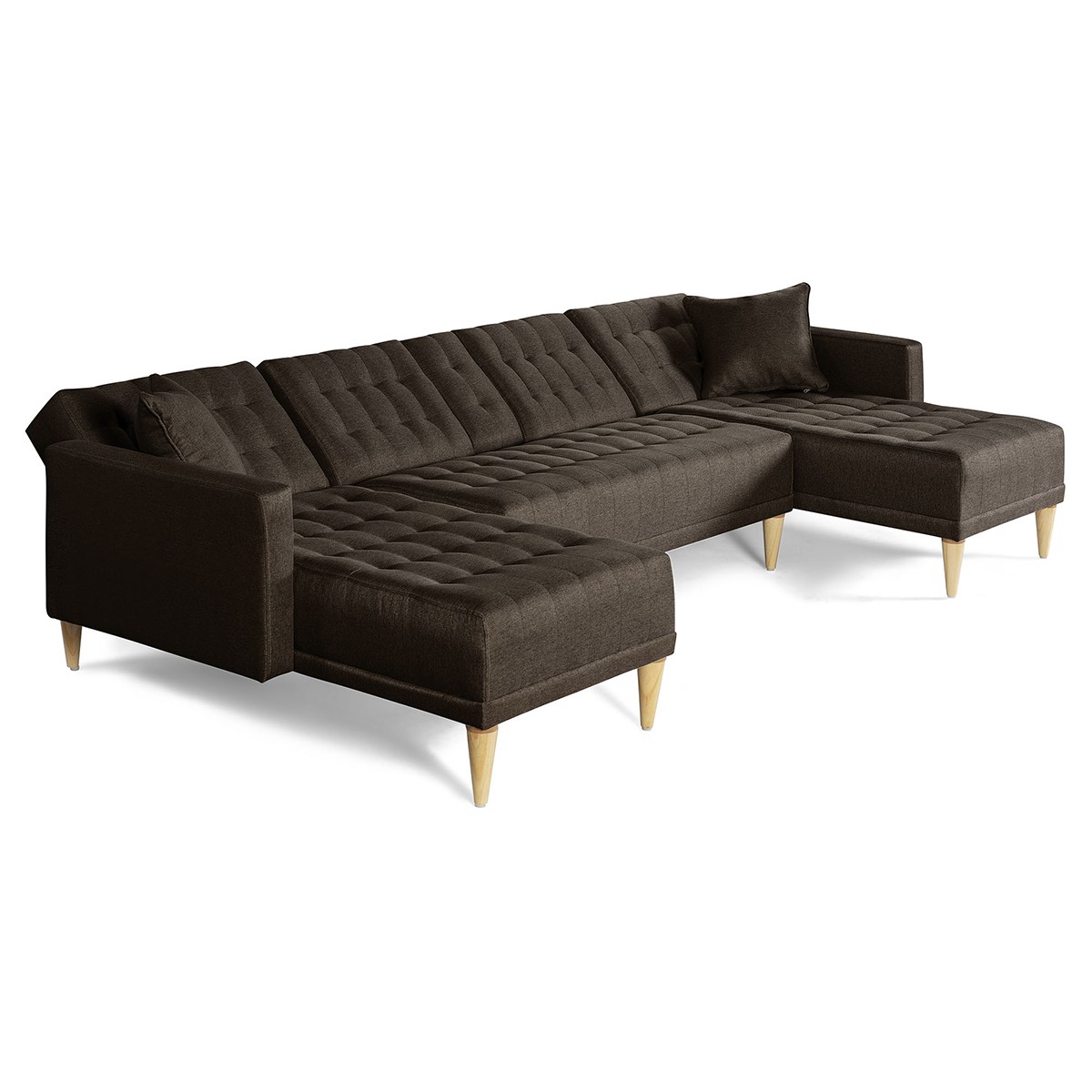 Sala Modular Doble Chaise Makora Travis con Memory Foam, Color Chocolate Lino, Respaldo Reclinable de 3 Posiciones image number null