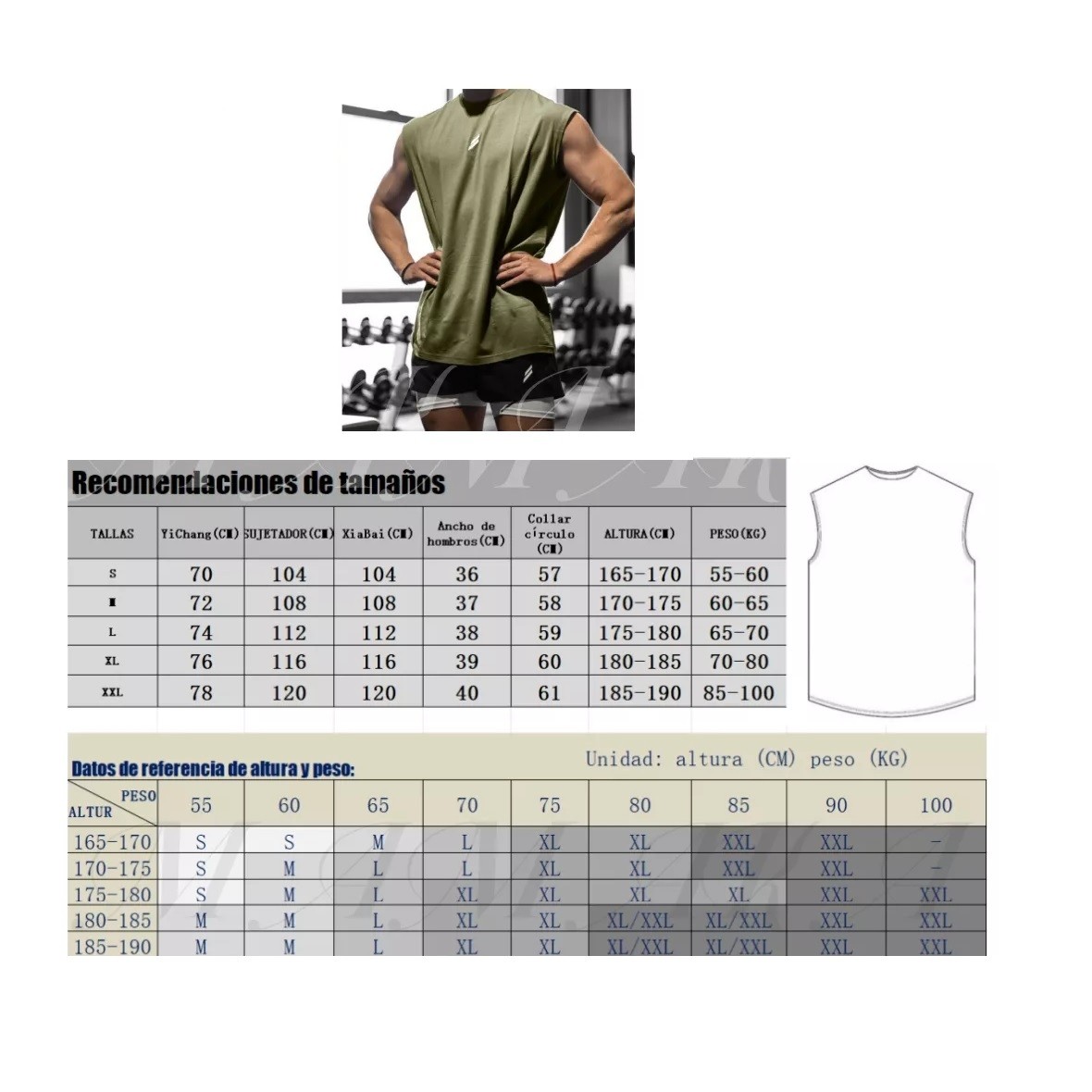 Playeras Gym Sin Mangas Hombre Deportiva Color:Verde Militar Talla M image number null