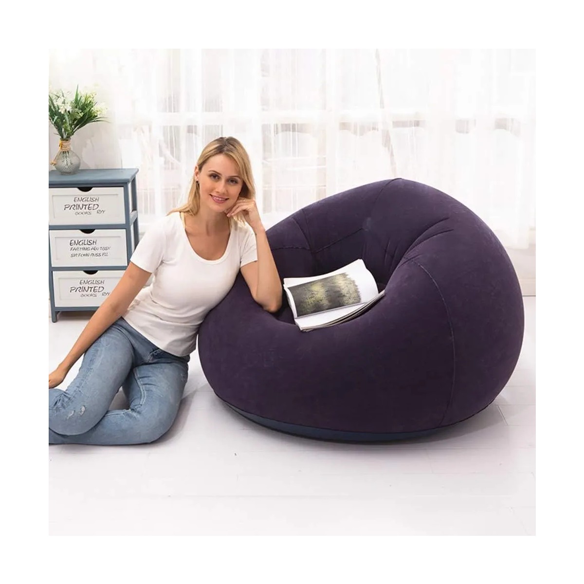 Puff sofa inflable violeta oscuro image number null