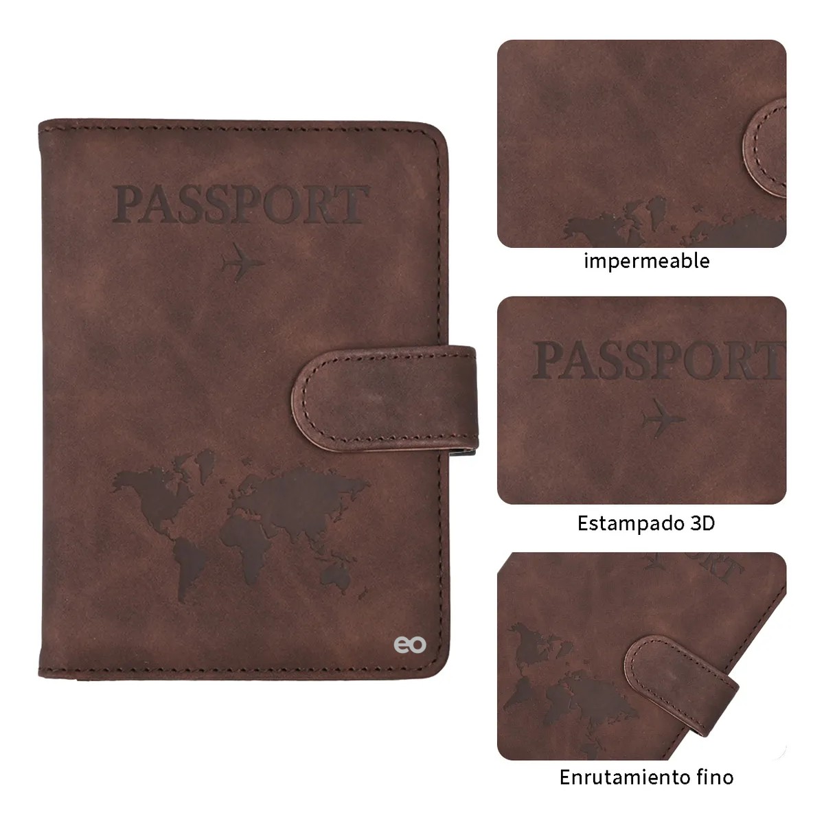 Porta Pasaporte Funda Protectora Espacio Para Visa Rfid Viaje Marron Oscuro image number null