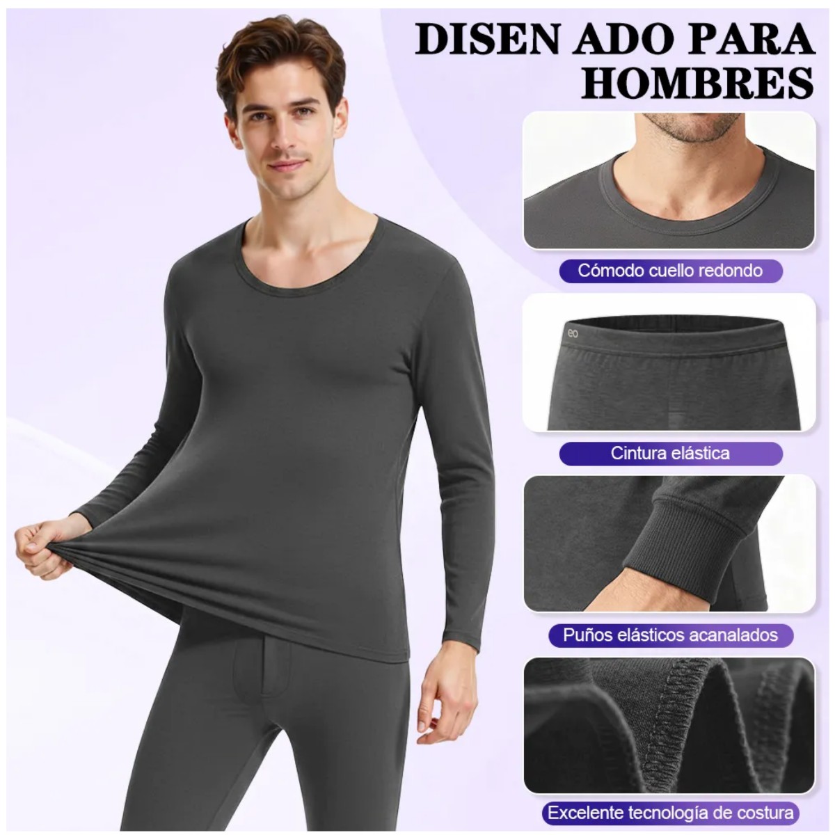 Pijama Hombre Ropa Invierno Caliente Gris Oscuro Talla XL image number null