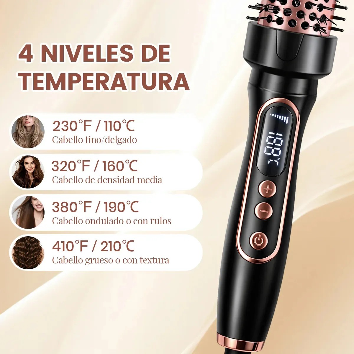 Cepillo T&eacute;rmico El&eacute;ctrico para Cabello, Rizador de Ondas y Volumen Negro image number null