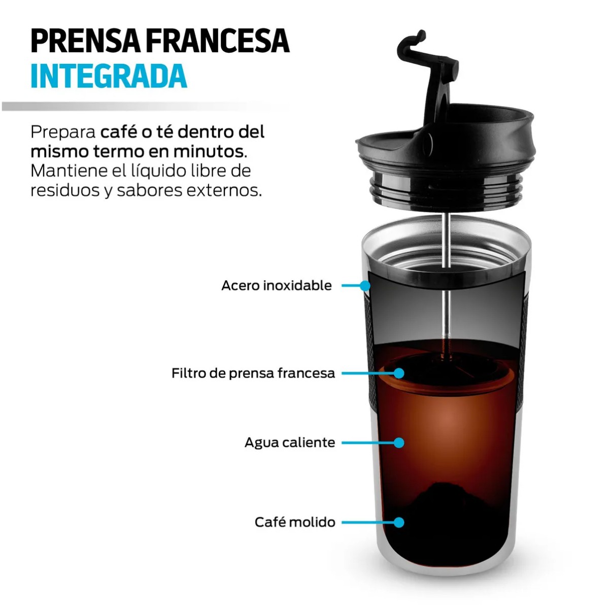 Termo para Caf&eacute; con Prensa Francesa Integrada (350 m) Plata image number null