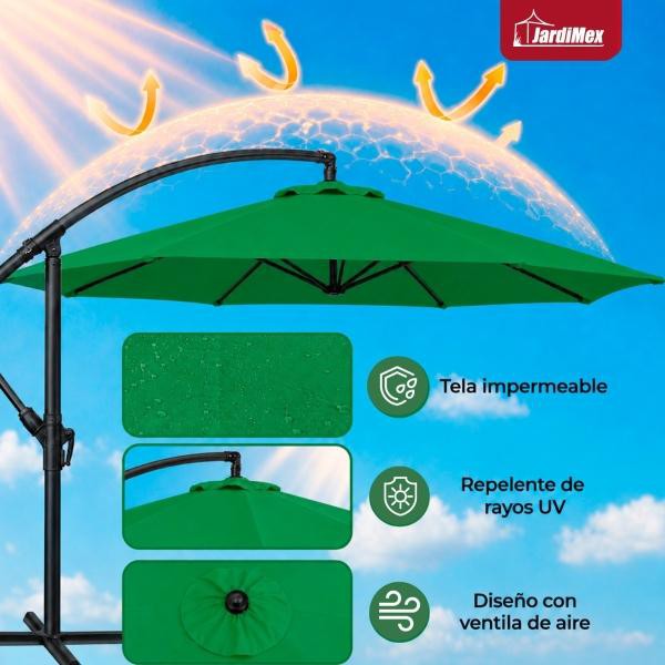 Sombrilla Jardin 3 mts Diametro Playa Sol Lateral Exterior Verde image number null