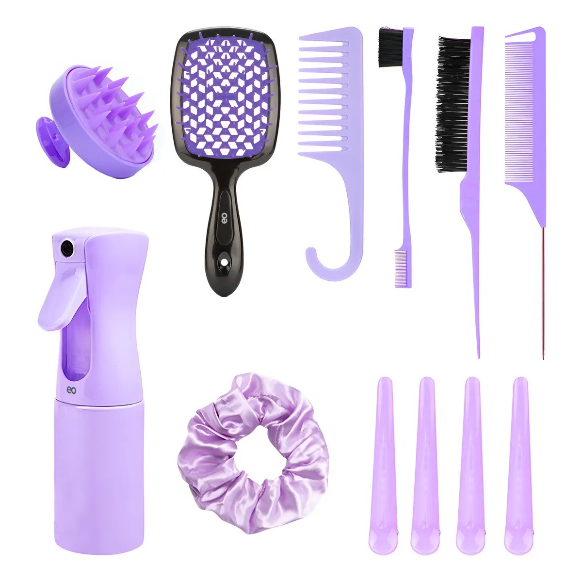 Kit 12pz Peine De Masaje De Cepillo Adecuado Cabello Rizado Violeta image number null