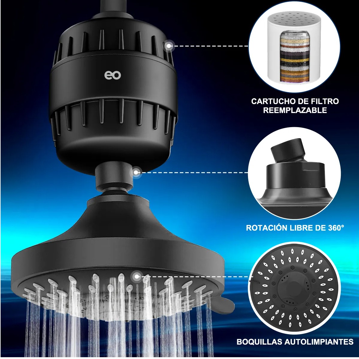 Cabezal De Ducha Led Ducha De Mano Con 2 Filtros Alta Presion 5 Modos image number null