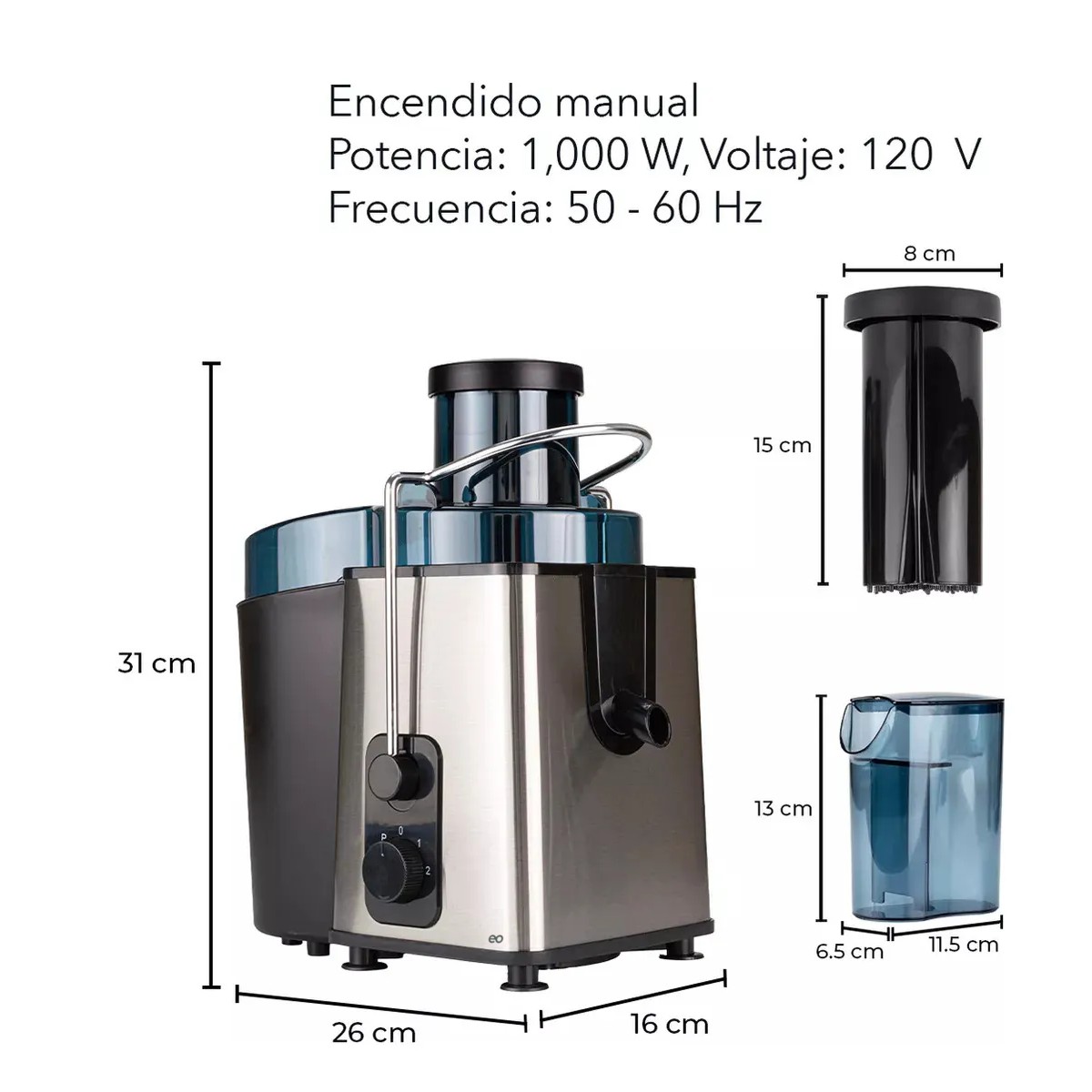 Extractor De Jugos El&eacute;ctrico 2 Velocidades Jarra 500ml 1000w Color Plateado image number null