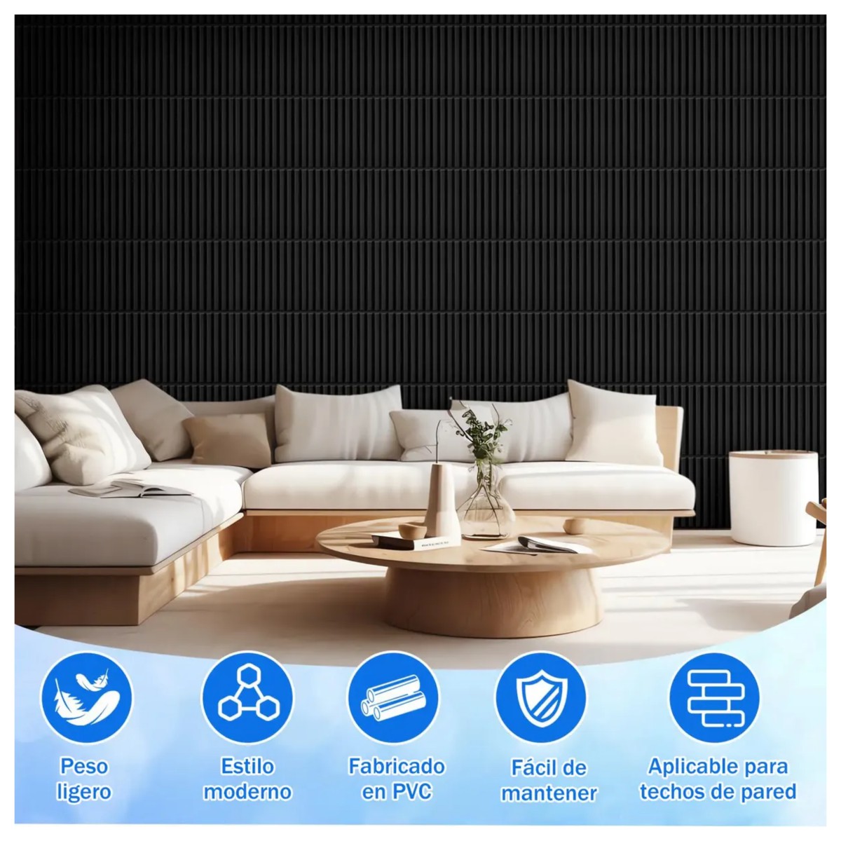 Paneles Decorativo Pared 3d Pvc Hogar 20pzas Con Pegamento Color Negro image number null