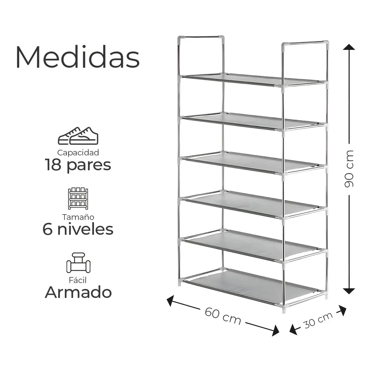 Zapatera Organizador De Acero Inoxidable Capacidad 18 Pares De Zapatos 6 Niveles plata image number null