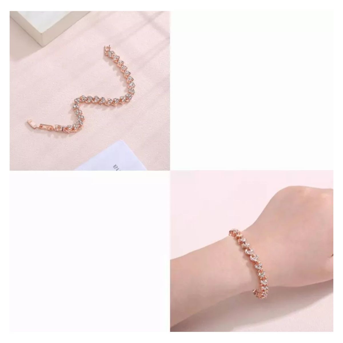 Pulsera De Cristal Para Mujer Plata Blanca Y Oro Rosa,2 Pzs image number null
