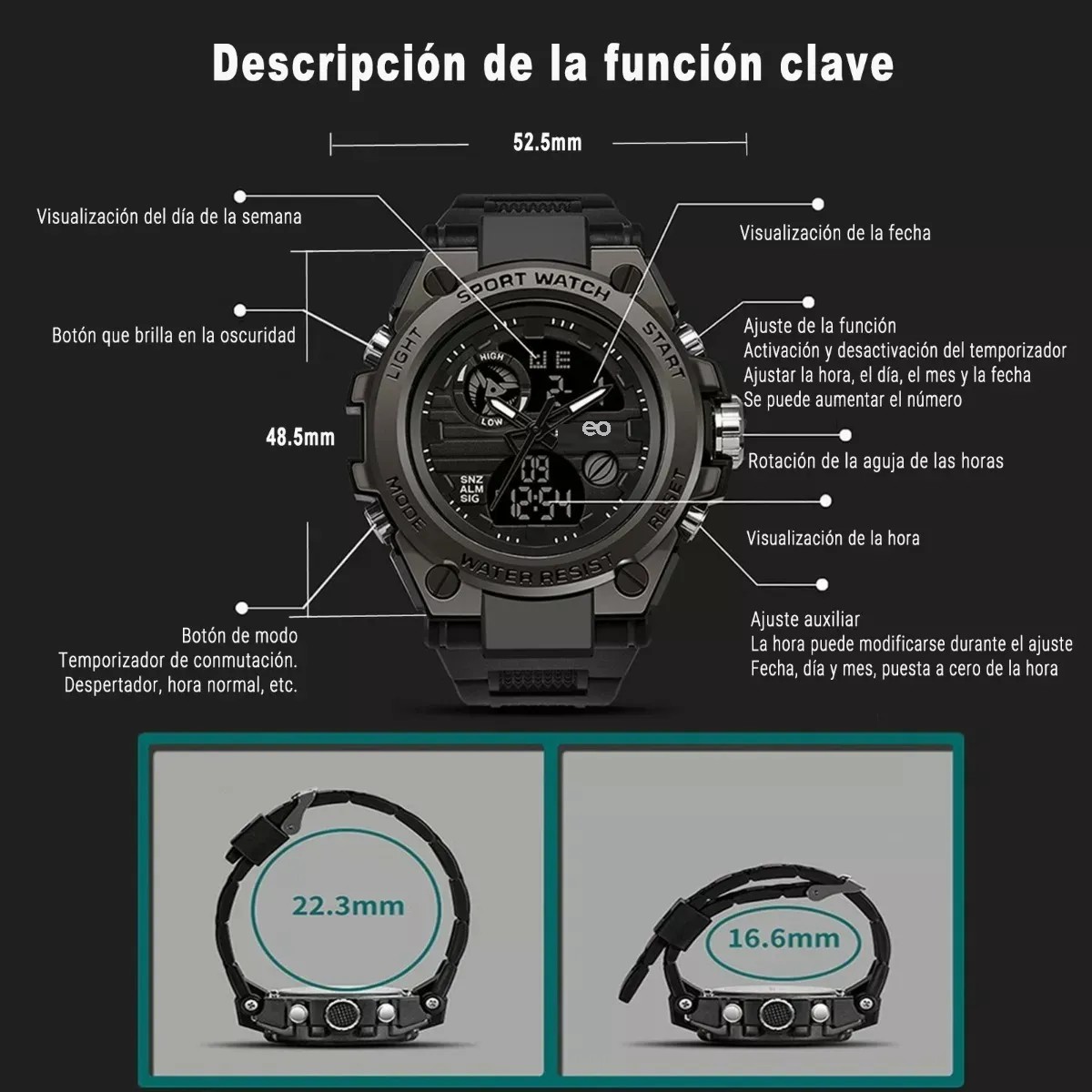 Reloj De Pulsera Impermeable Para Hombre :Negrp image number null
