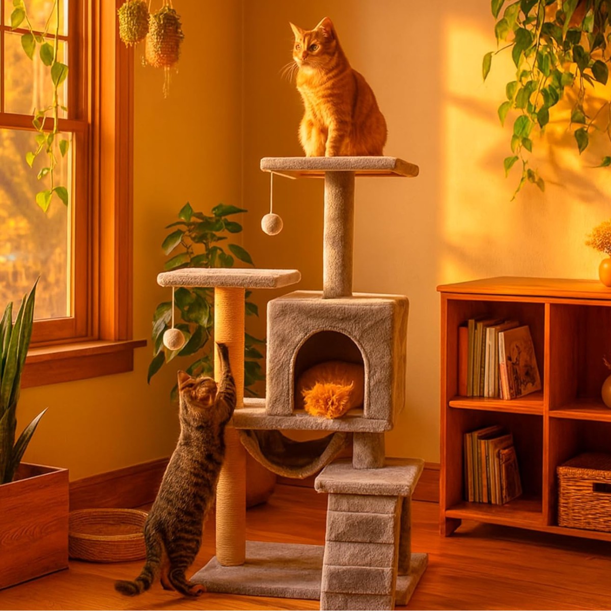Torre para Gato 1.25 M, Centro de Juegos para Gatos Multinivel, Gris, Bluelander image number null