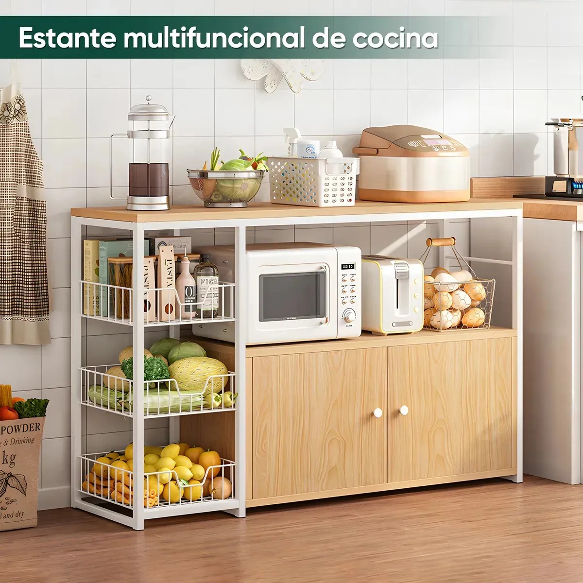 Mueble Organizador Cocina Estante Microondas Despensa Horno Naranja Claro image number null