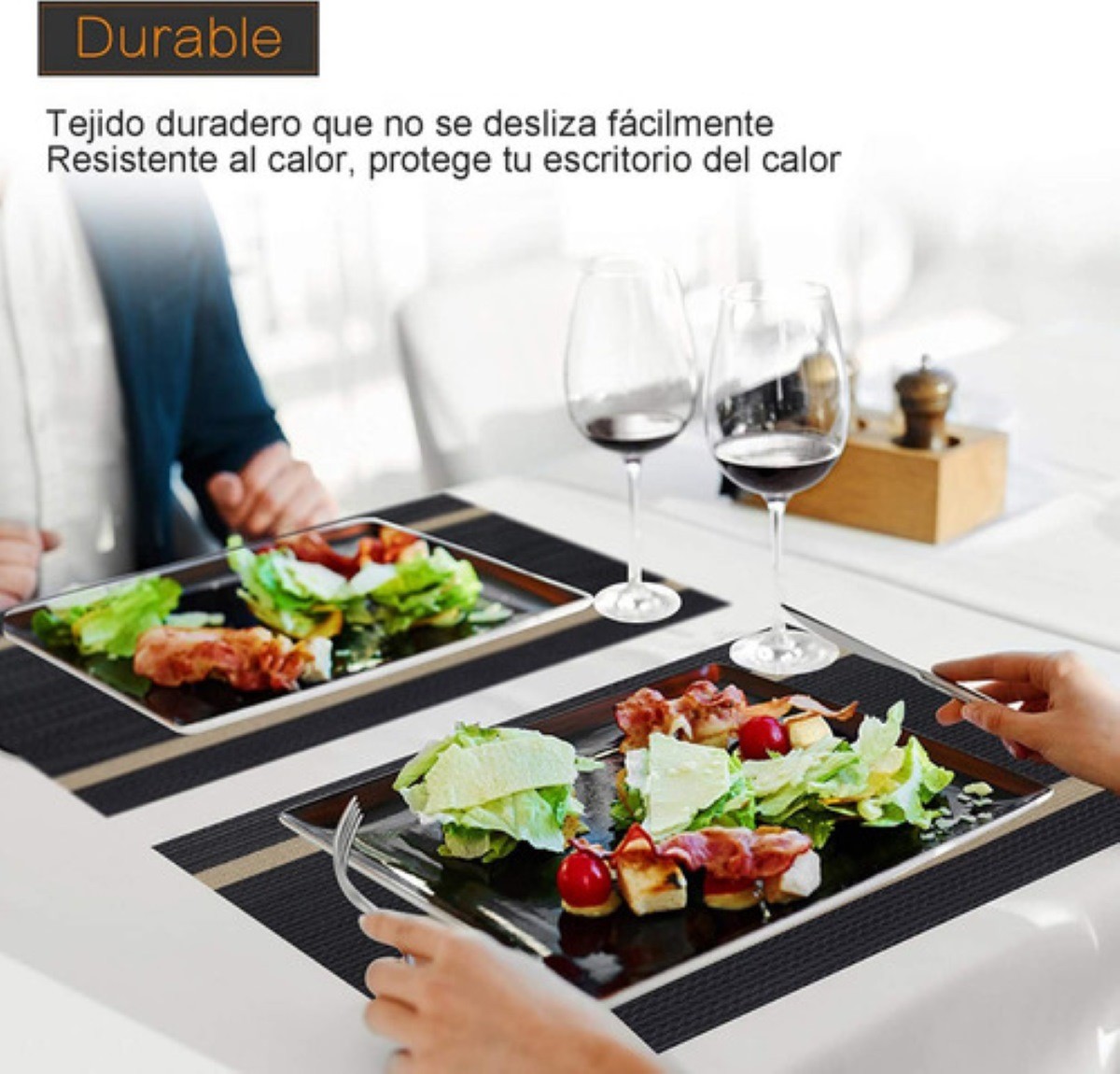 Mantel Individual De Pvc Lavable Antideslizante 10 Piezas negro ralla Beige image number null